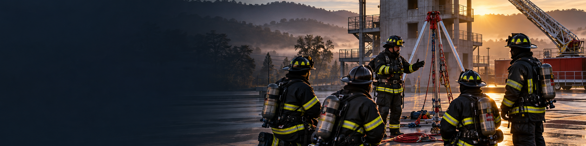 Firefighters receiving advanced skills instruction at a training facility